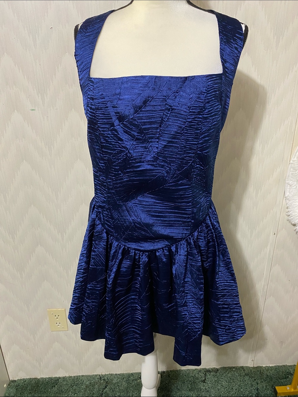 Fashion Nova Navy Blue Textured Sleeveless Party Dress